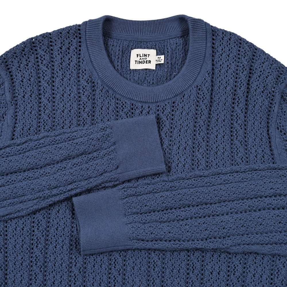 Flint and Tinder Open Knit Sweater Men's Medium Blue Pullover Casual Preppy